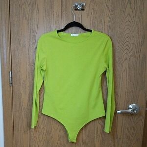 Linmon Long Sleeve Neon Lime Green Round Neck Bodysuit